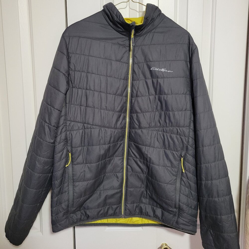 Eddie Bauer Grey/Yellow Reversible Light Down Jacket [Size: Men's Small]